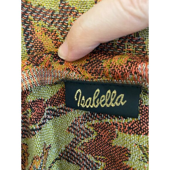 Isabella Autumn Leaf Print Scarf/Wrap With Fringe Green, Red, & Orange, Viscose - Picture 5 of 5